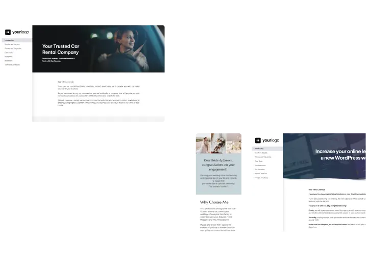 colorful Better Proposals templates shown on desktop and mobile