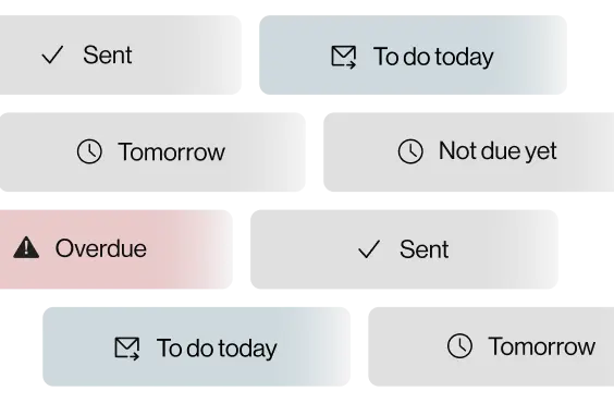 Nudge statuses: Sent, To do today, Tomorrow, Not due yet, Overdue