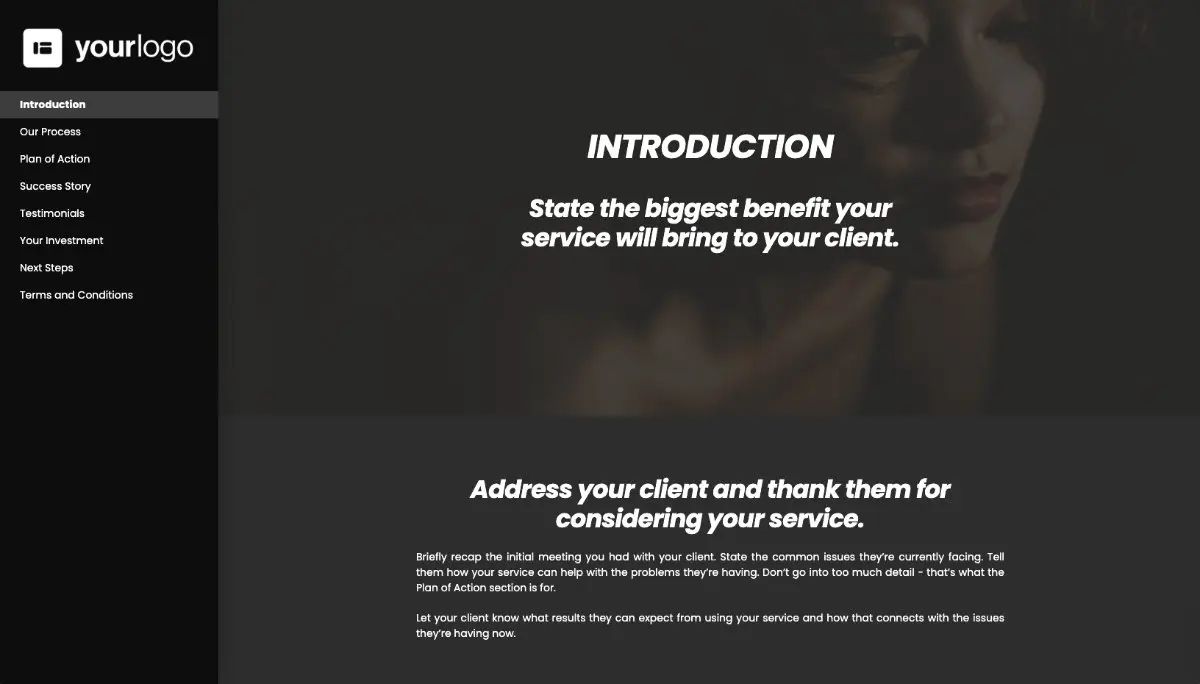 General Service Proposal Template - Deep Gray Slide 2