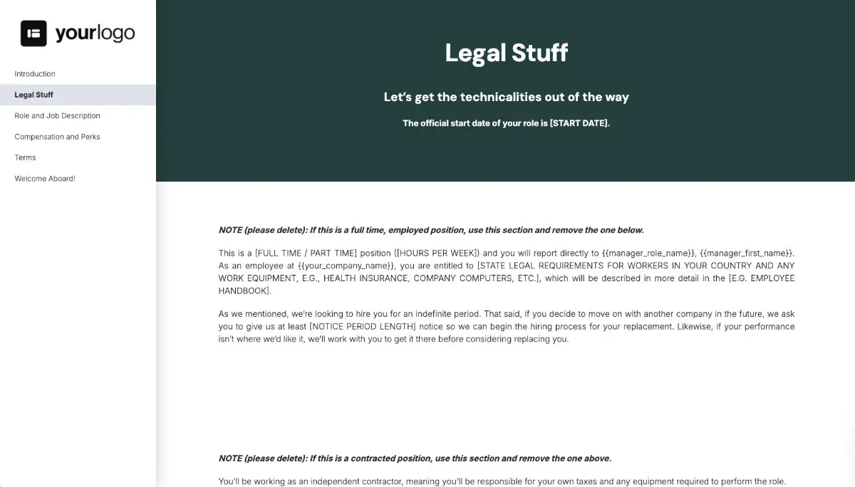 Recruiter Job Offer Template - Employment Details