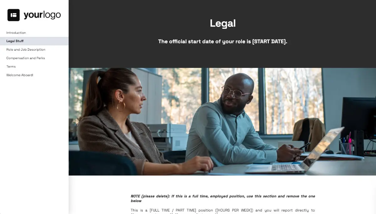 Website Designer Job Offer Template - Employment Specifics