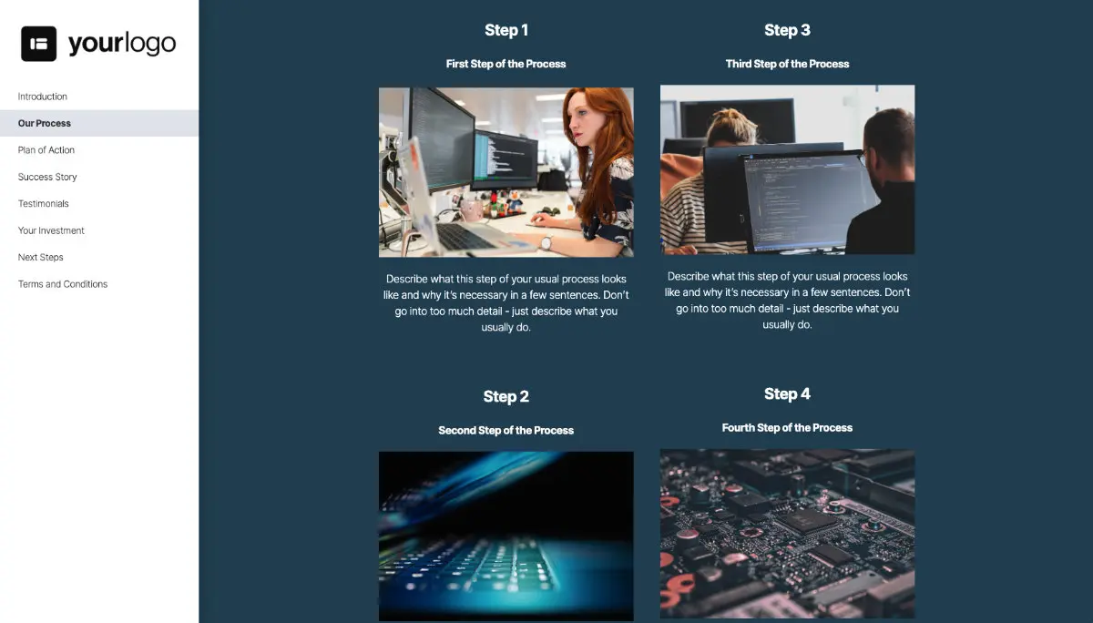 General Service Proposal Template - Very Dark Blue - A dedicated section for your process