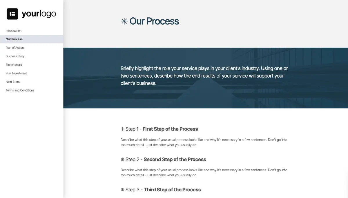 General Service Proposal Template - Deep Blue - A dedicated section for your process