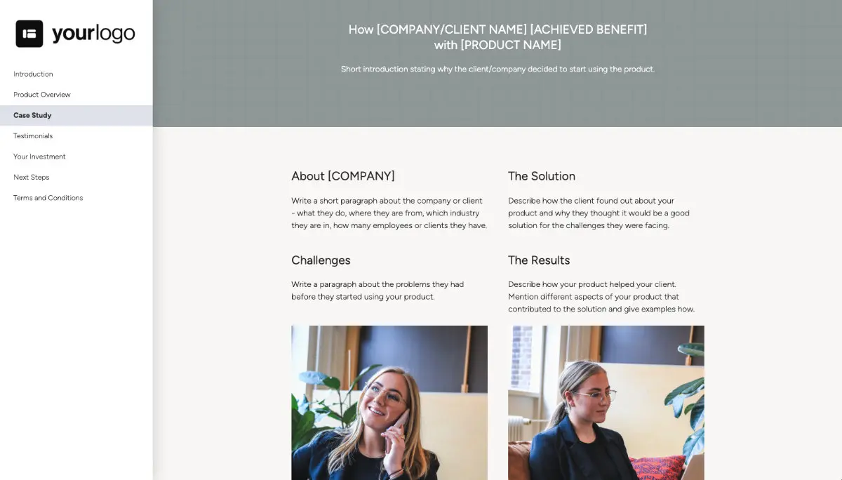 General Product Proposal Template - Dark Green - A case study