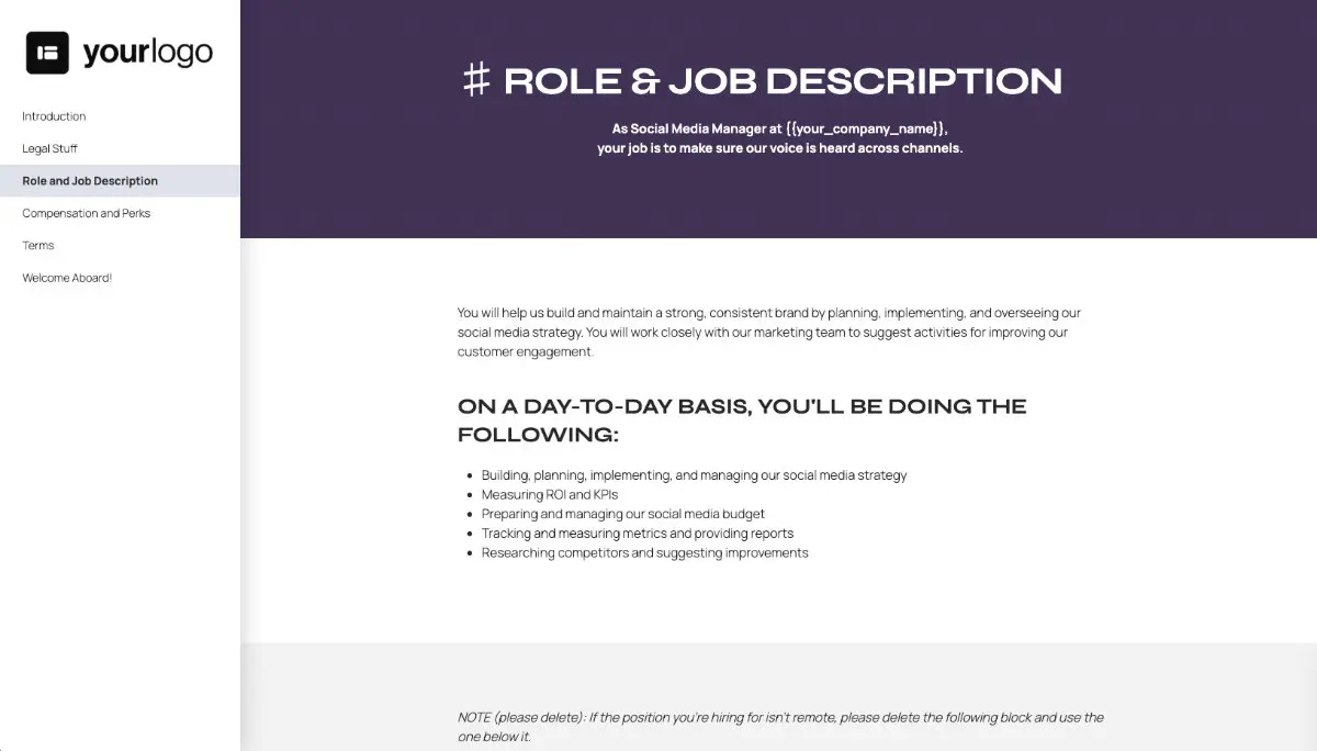 Social Media Manager Job Offer Template - Pre-Written Role and Job Description