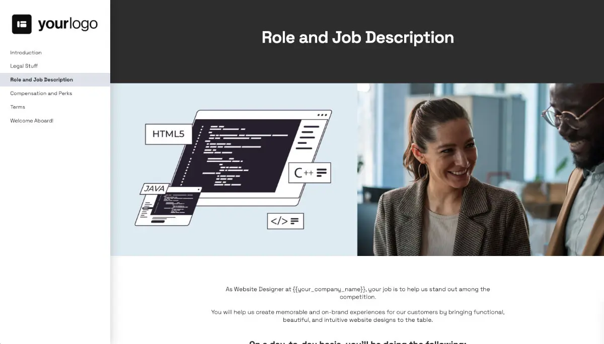 Website Designer Job Offer Template - Role and Job Description