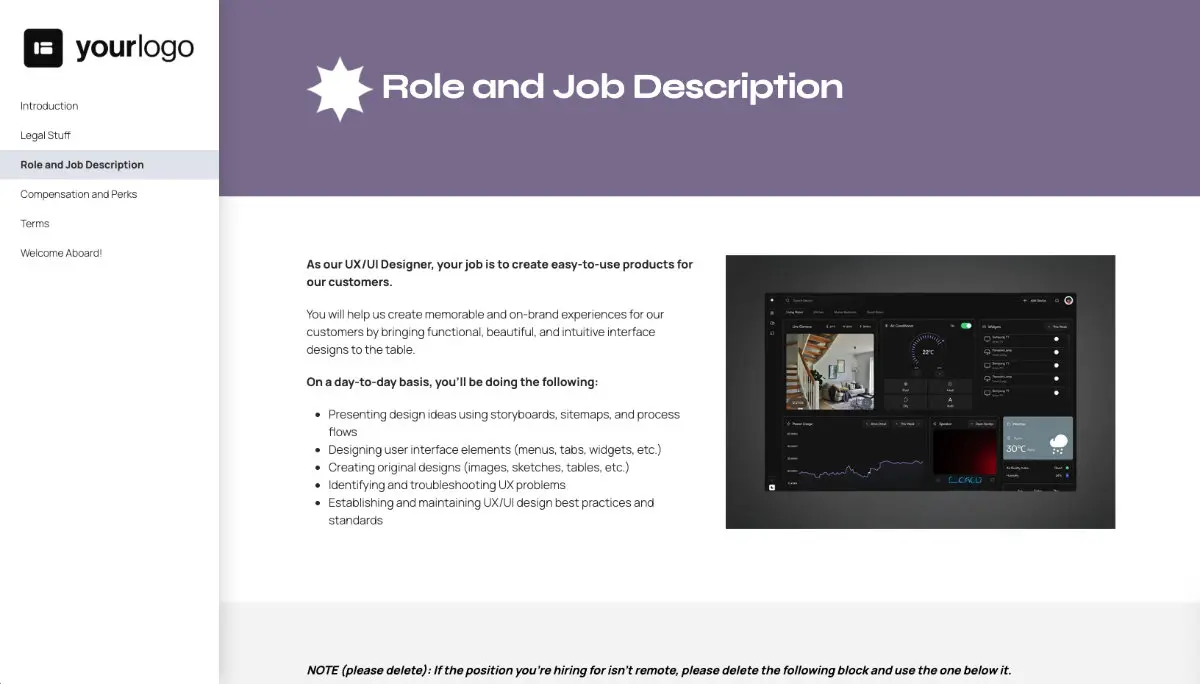 UI/UX Designer Job Offer Template - Role and Job Description
