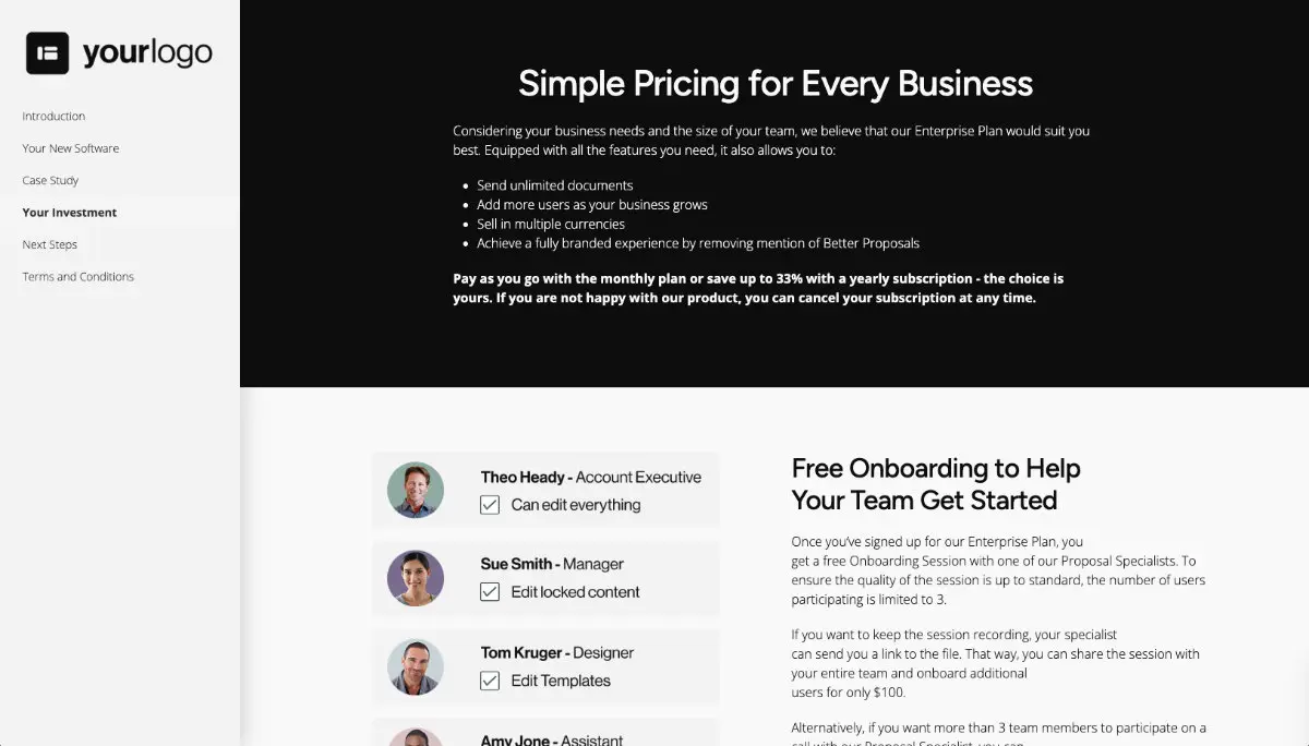 Better Proposals Product Proposal Template - Pricing