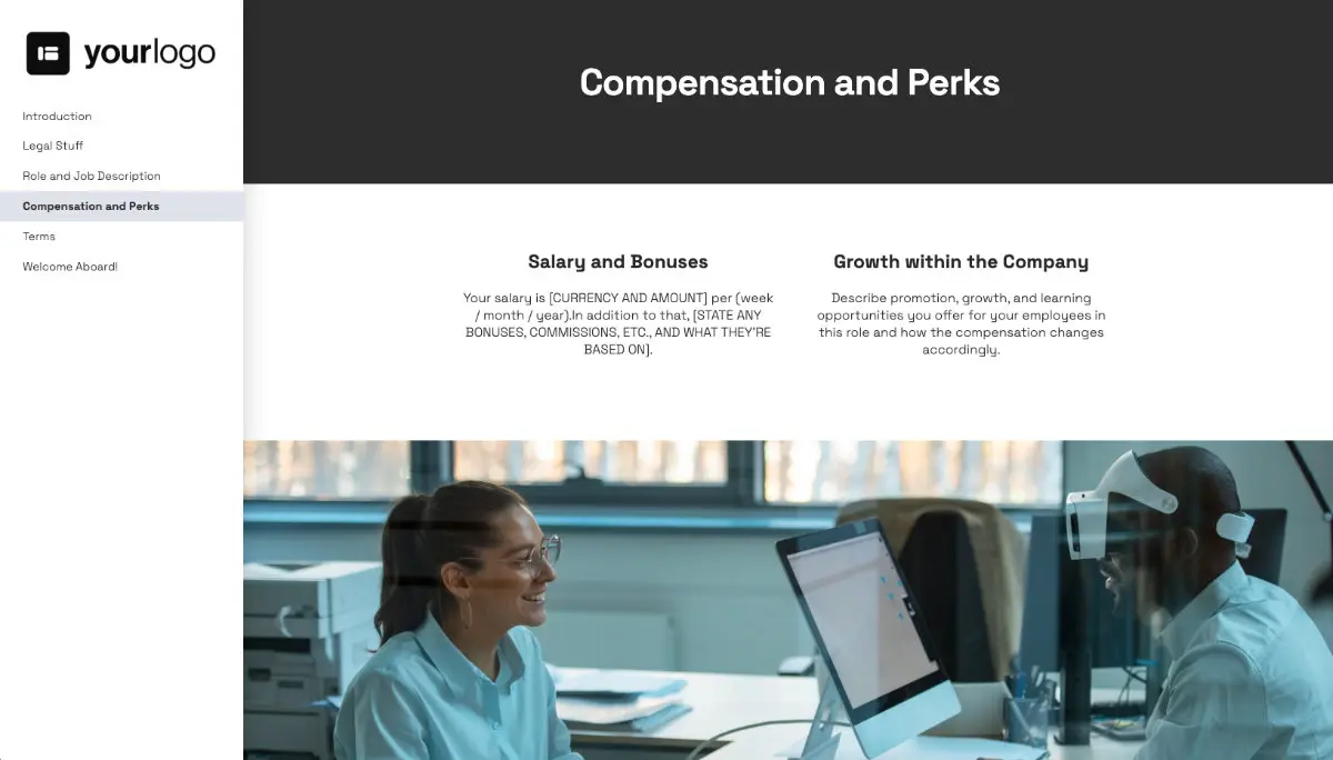 Website Designer Job Offer Template - Compensation and Perks