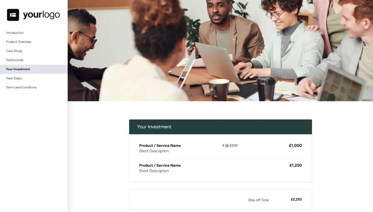 General Product Proposal Template - Dark Green - Pricing