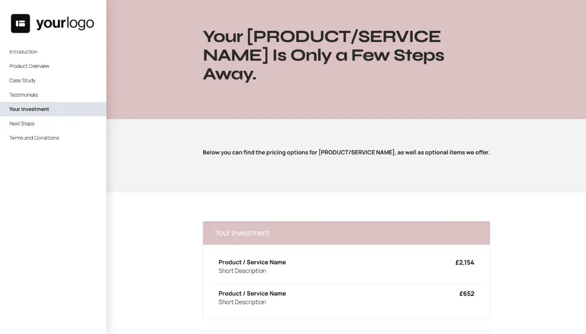 General Product Proposal Template - Pink - Pricing