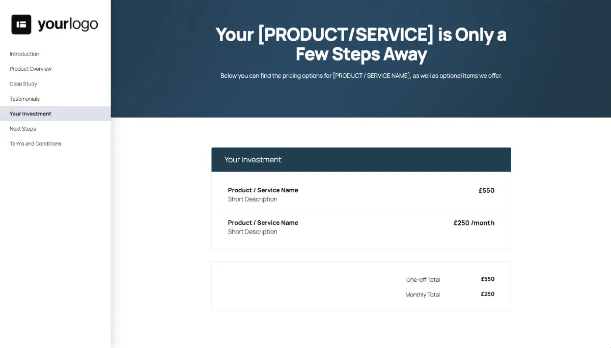 General Product Proposal Template - Deep Blue Slide 6