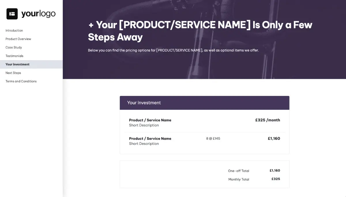 General Product Proposal Template - Dark Purple - Pricing