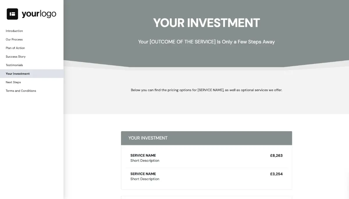General Service Proposal Template - Gray - Pricing