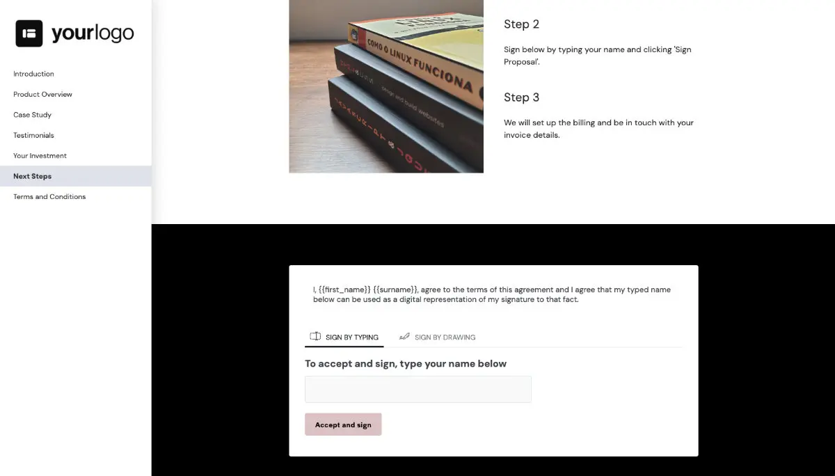 General Product Proposal Template - Black Pink - Next steps with digital signing