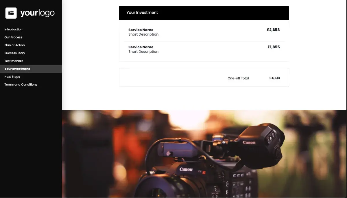 General Service Proposal Template - Black and White - Pricing