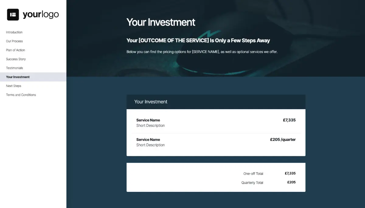 General Service Proposal Template - Very Dark Blue Slide 7
