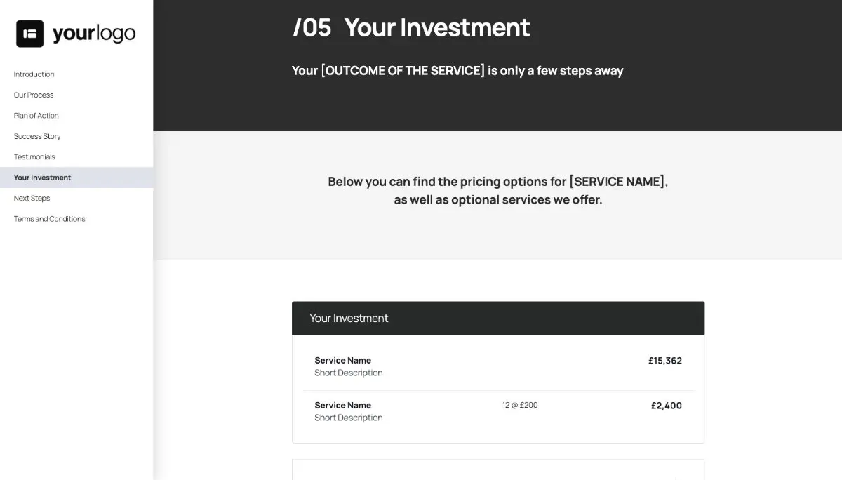 General Service Proposal Template - Dark Gray - Pricing