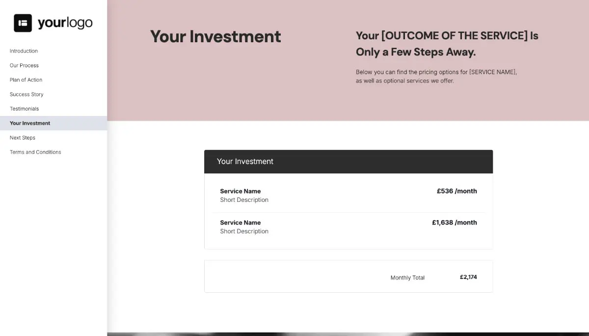 General Service Proposal Template - Pink - Pricing