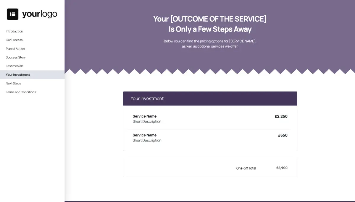 General Service Proposal Template - Purple - Pricing