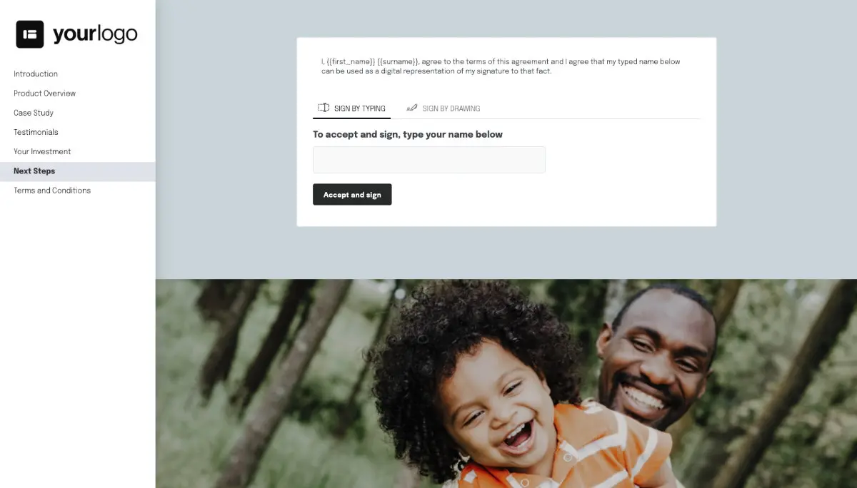 General Product Proposal Template - Light Blue - Next steps with digital signing