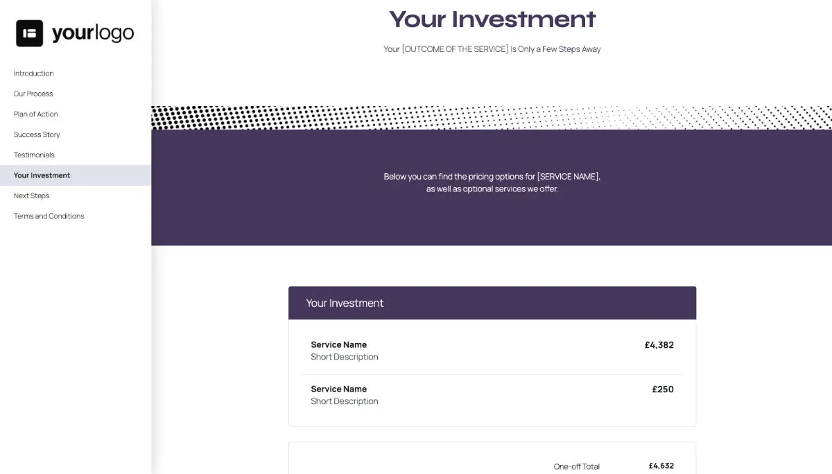 General Service Proposal Template - Dark Purple - Pricing