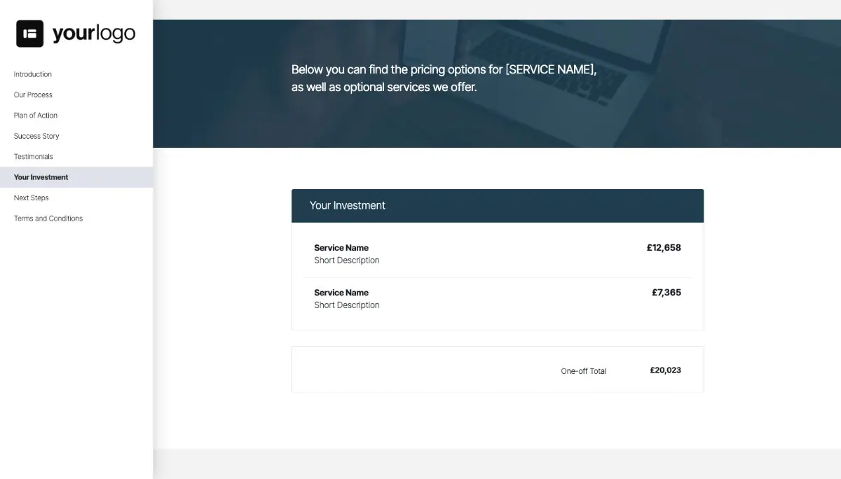 General Service Proposal Template - Deep Blue - Pricing