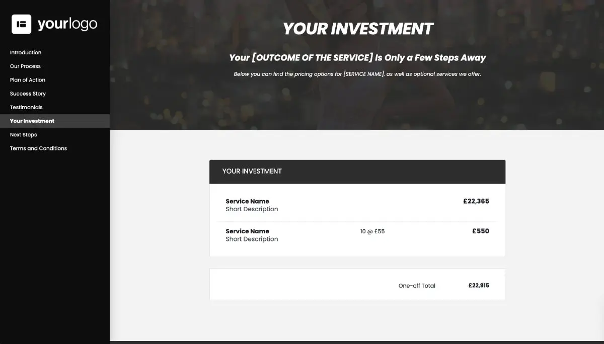 General Service Proposal Template - Deep Gray - Pricing