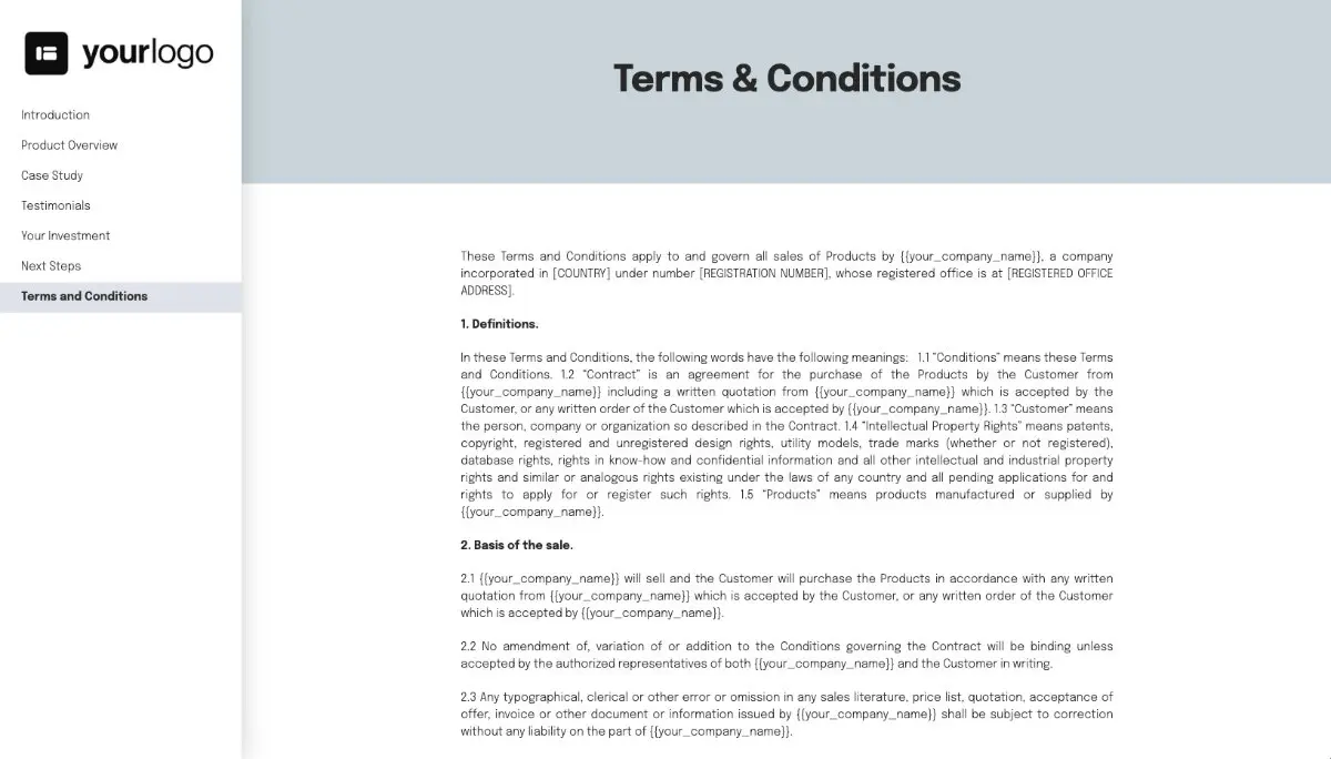 General Product Proposal Template - Light Blue - Terms and conditions