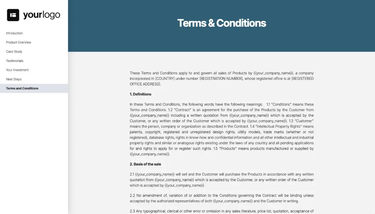 General Product Proposal Template - Medium Blue - Terms and conditions