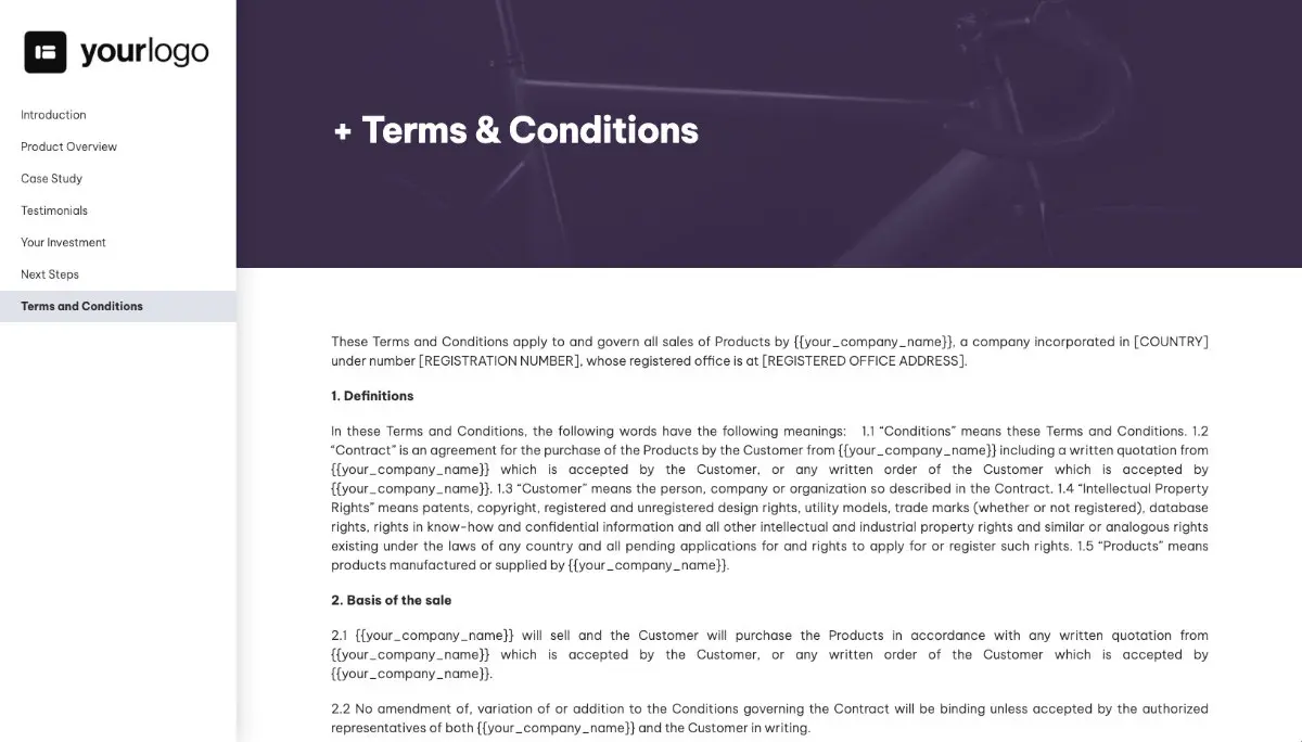 General Product Proposal Template - Dark Purple - Terms and conditions