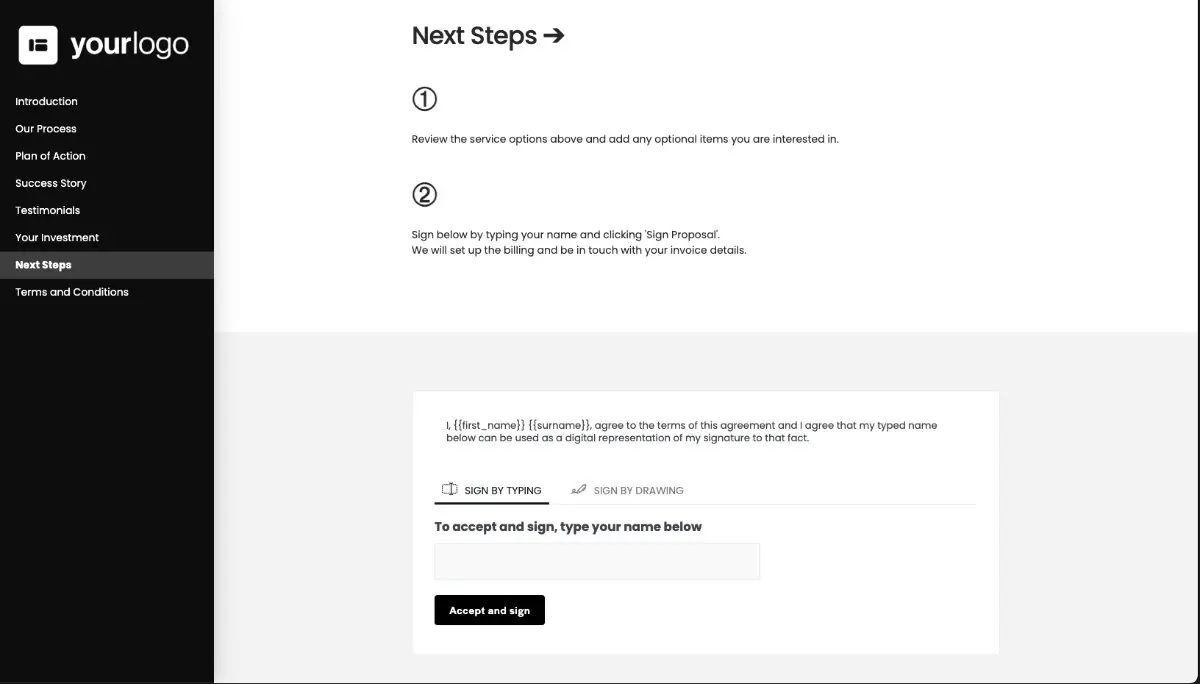 General Service Proposal Template - Black and White - Next steps