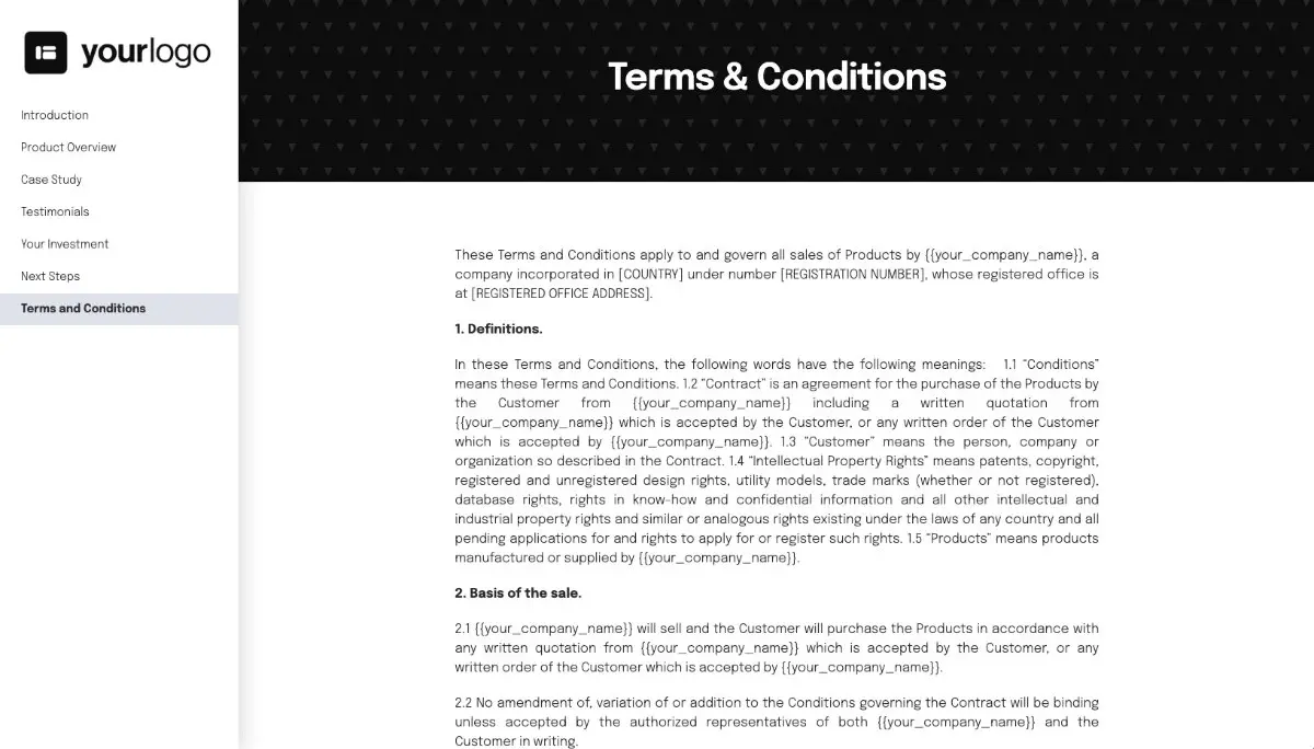 General Product Proposal Template - Black and White - Terms and conditions