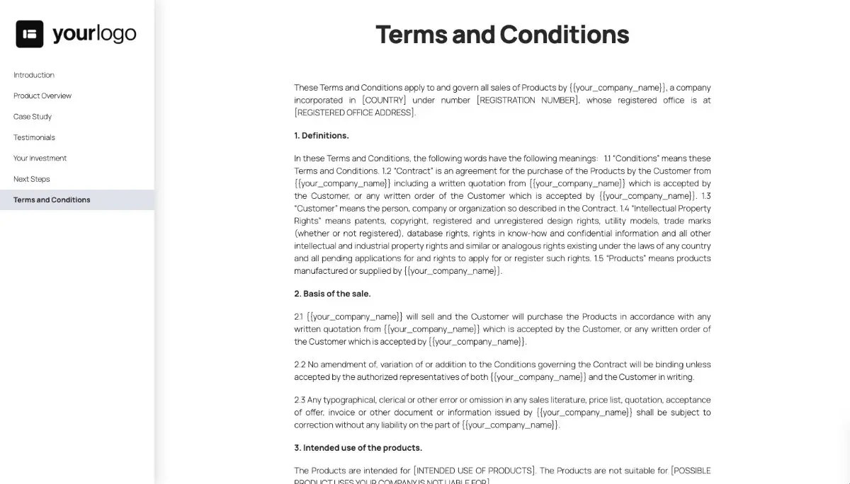 General Product Proposal Template - Deep Blue - Terms and conditions