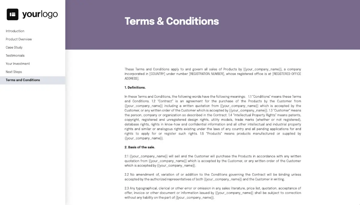General Product Proposal Template - Deep Purple - Terms and conditions
