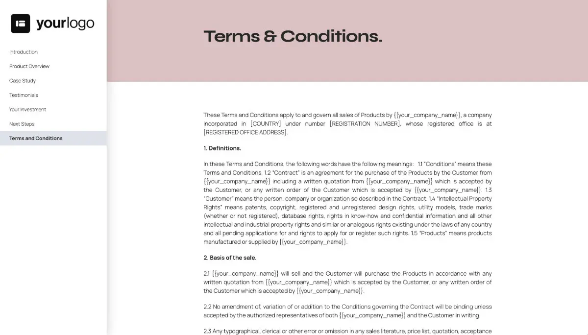 General Product Proposal Template - Pink - Terms and conditions