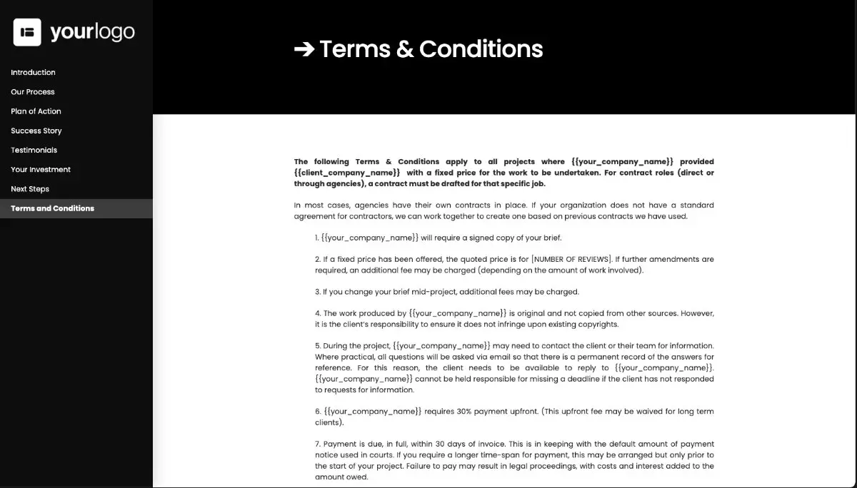 General Service Proposal Template - Black and White - Terms and conditions