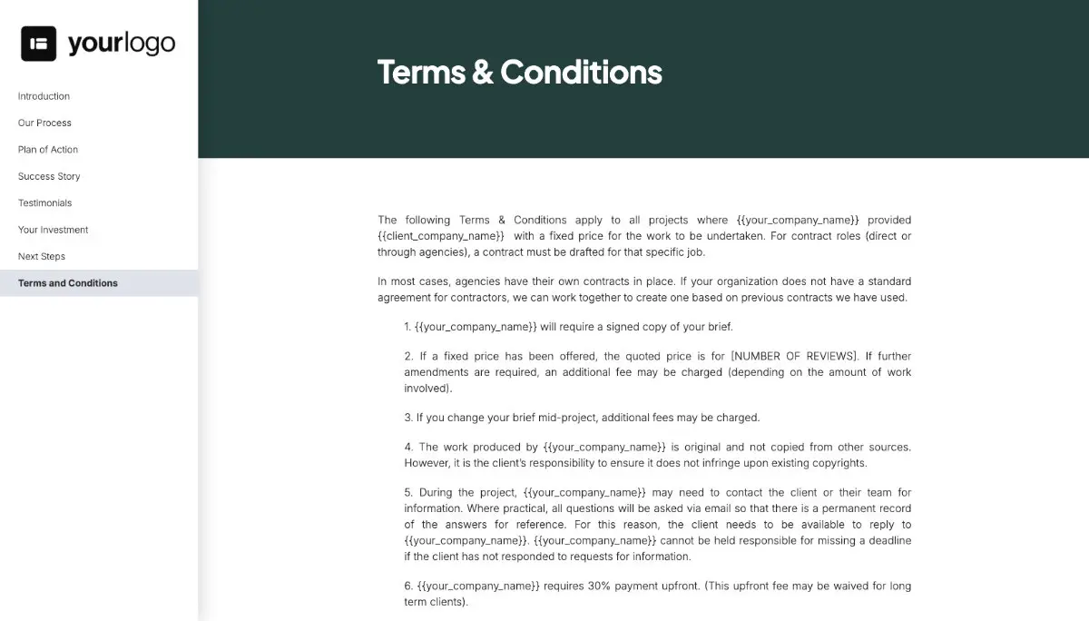 General Service Proposal Template - Green - Terms and conditions