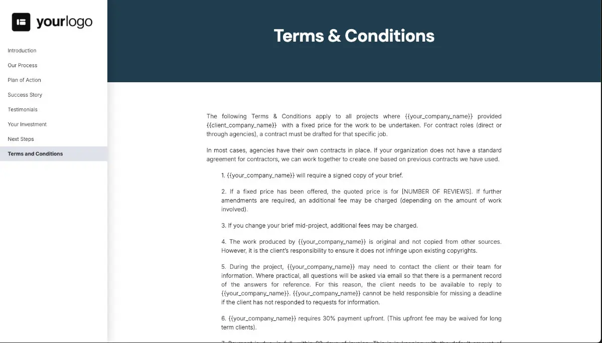 General Service Proposal Template - Dark Blue - Terms and conditions