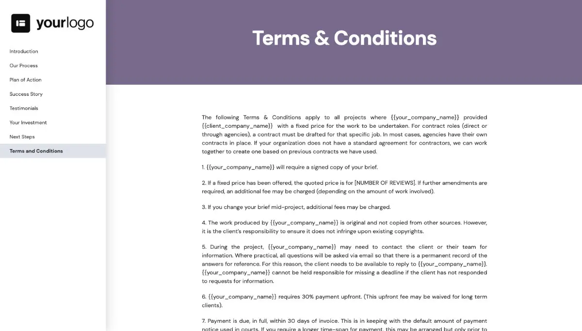 General Service Proposal Template - Medium Purple - Terms and conditions