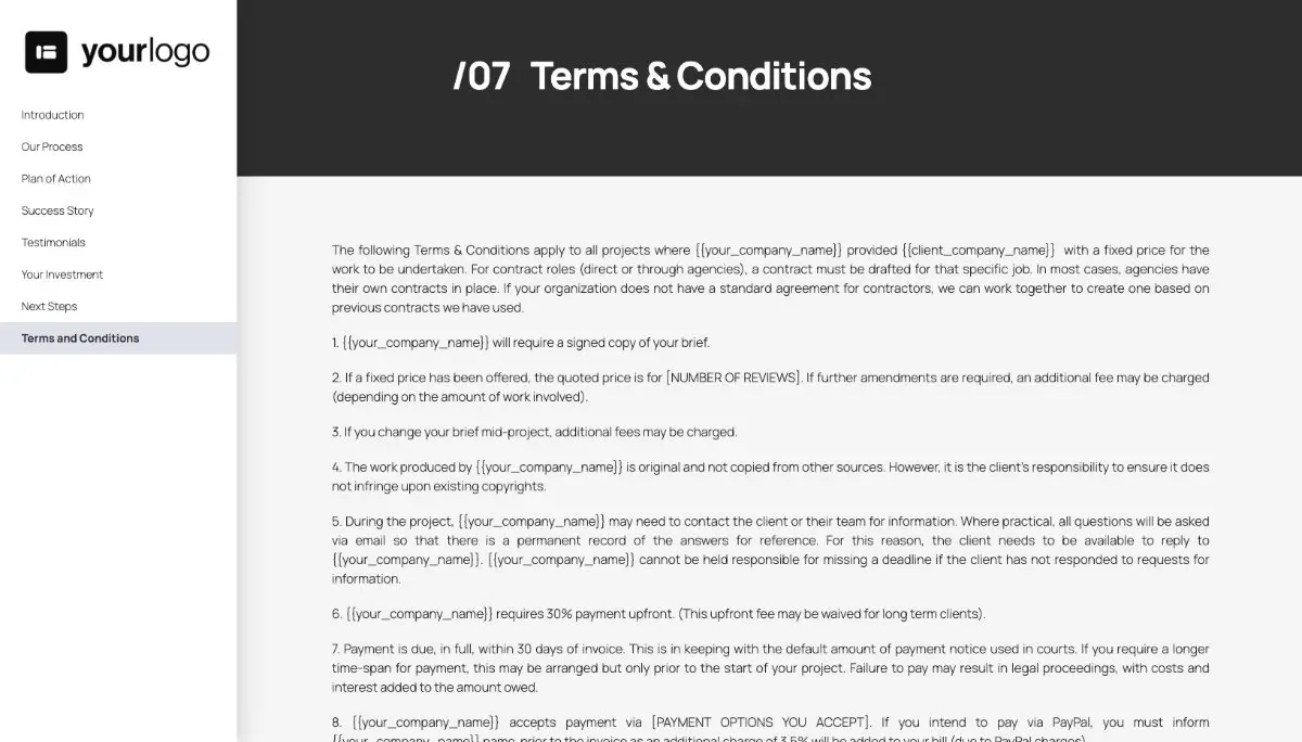 General Service Proposal Template - Dark Gray - Terms and conditions