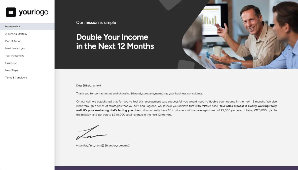 Business Coaching Proposal Template - Pre-written services section