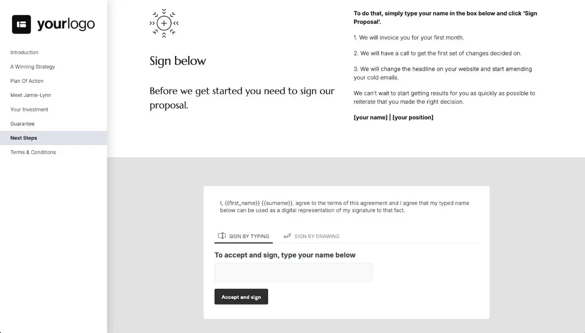 Business Consulting Proposal Template - Next steps with digital signing