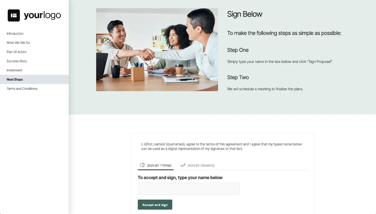 Human Resources Proposal Template - Next steps with digital signing