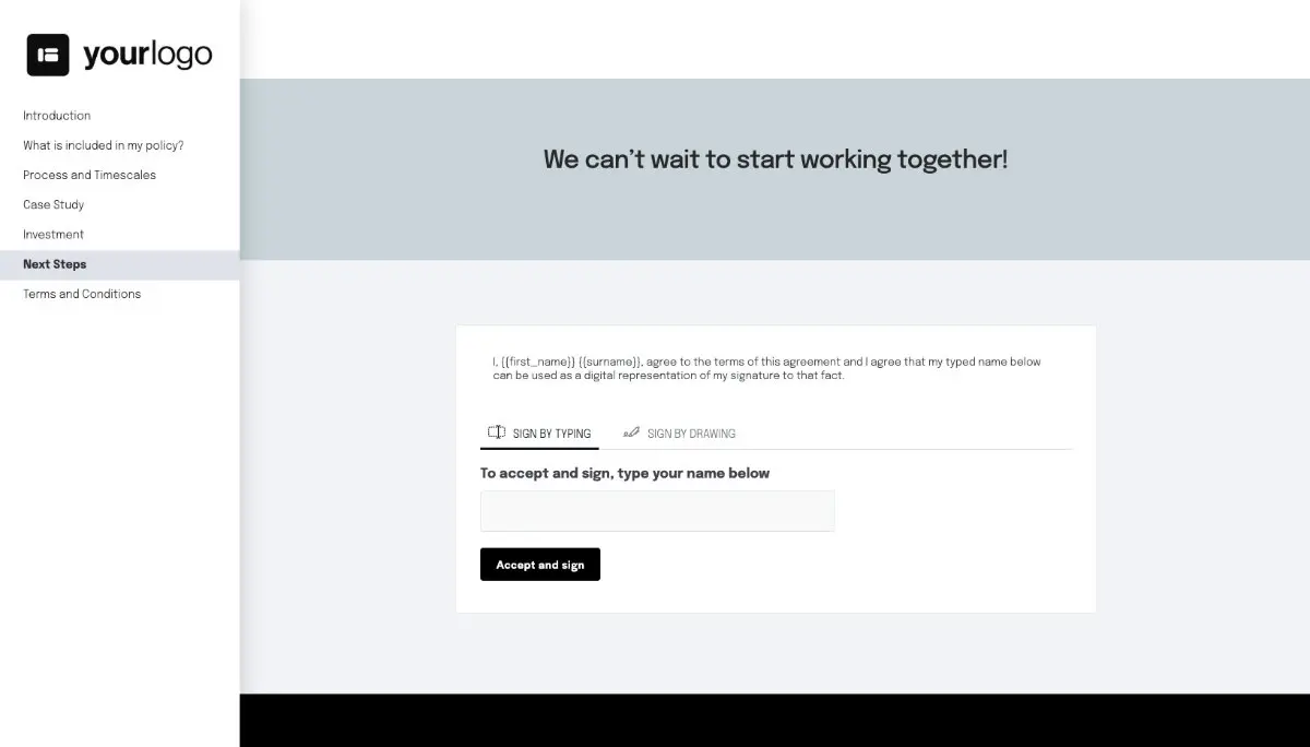Insurance Proposal Template - Next steps with digital signing