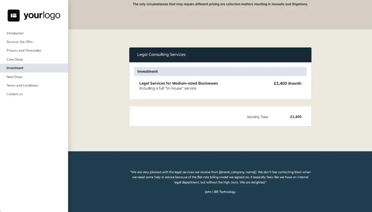 Legal Services Proposal Template - Pricing