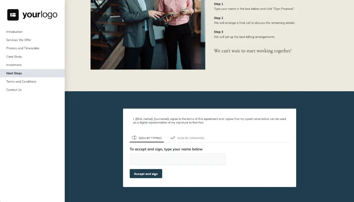 Legal Services Proposal Template - Next steps with digital signing