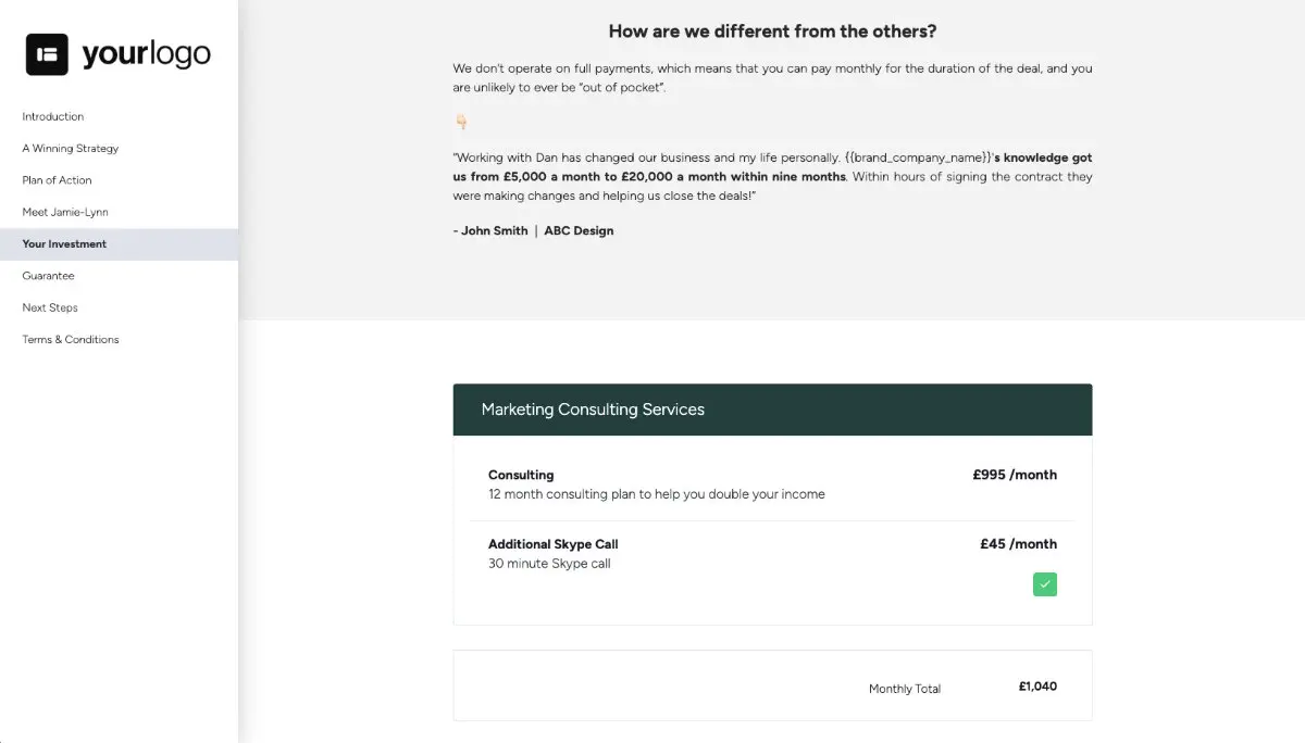 Marketing Consulting Proposal Template - Pricing