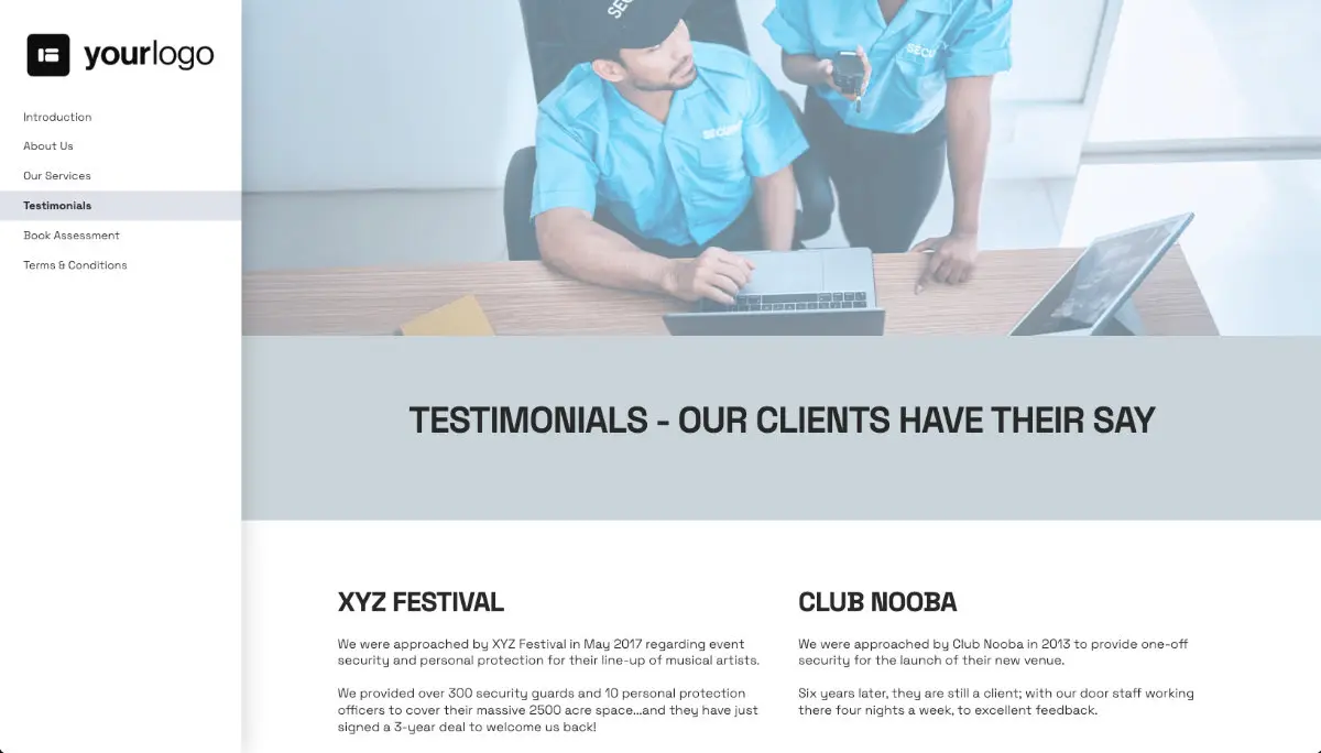 Security Proposal Template - Testimonial examples