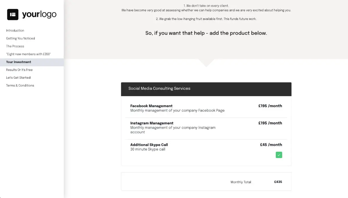 Social Media Consulting Proposal Template - Pricing